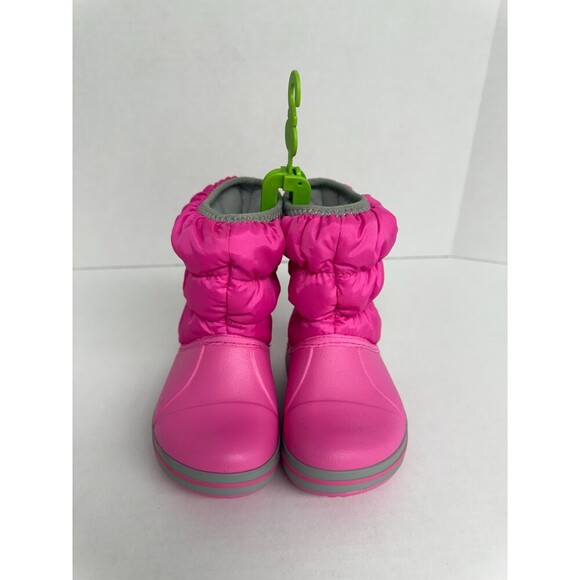-1258 Crocs Kids Winter Puff Pink/Grey Boots-US 6 Kids - Picture 2 of 5